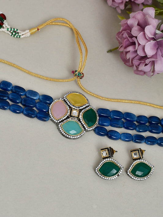 Blue Gold Plated Gold Plated Quartz Handcrafted Jewellery Set