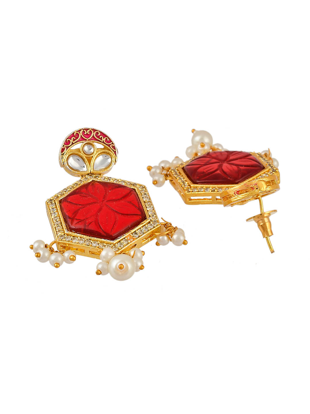 Gold Plated Engraved Red Choker Jewellery Set