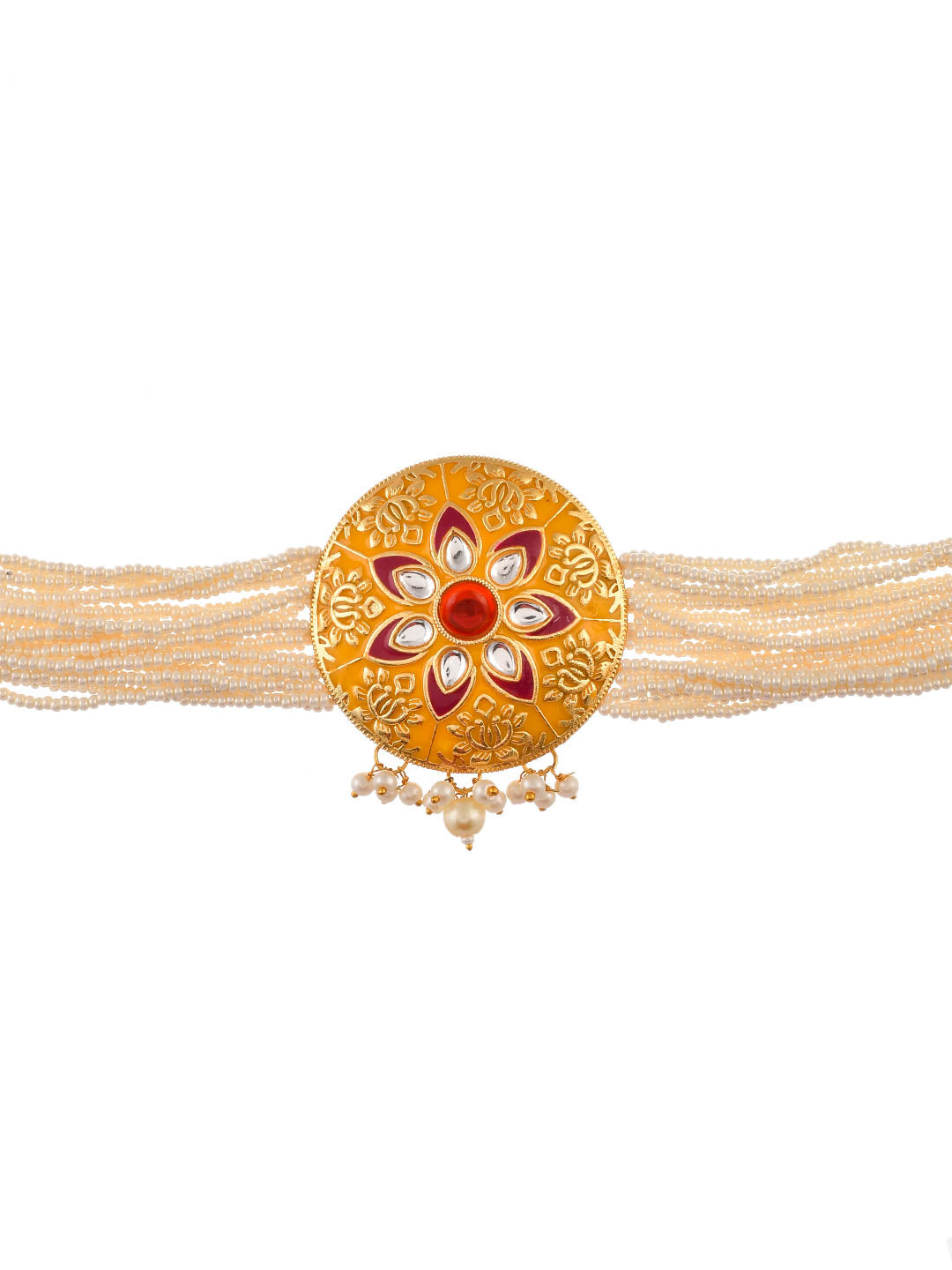 Yellow Meenakari Pearl Choker Jewellery Set