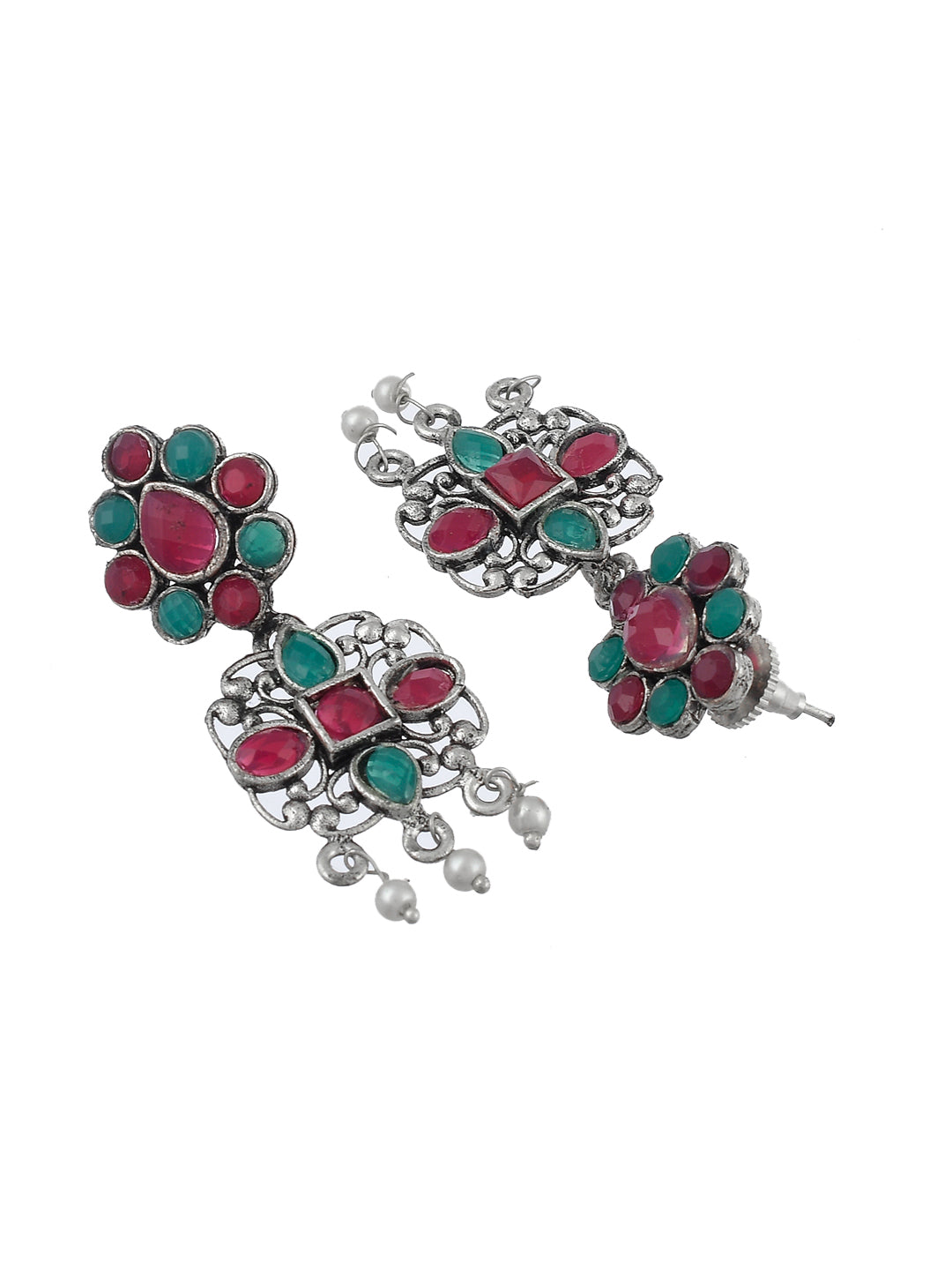 Indian Ethnic Handmade Classic Green Pink Oxidized Jewellery Set For Women