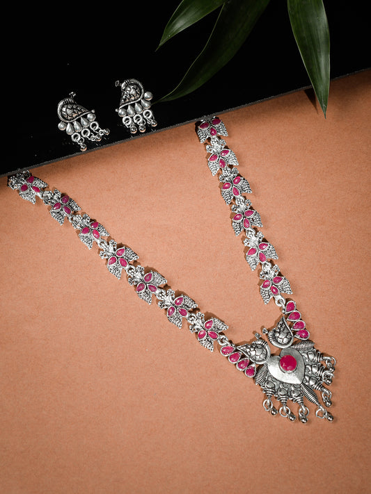 Pink Oxidized Silver Plated Women Temple Jewellery Sets for Women Online