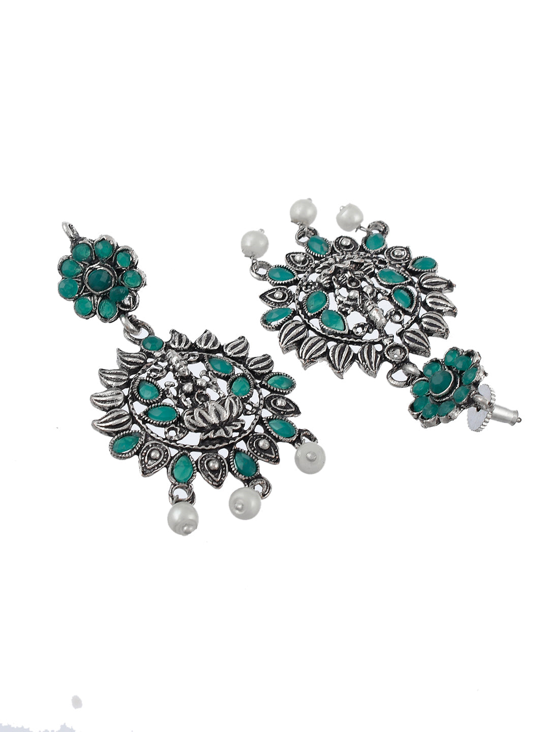 Ethnic Green Oxidized Silver Plated Temple Jewellery Set