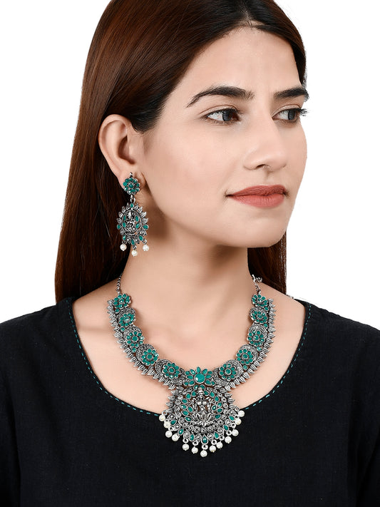 Ethnic Green Oxidized Silver Plated Temple Jewellery Sets for Women Online