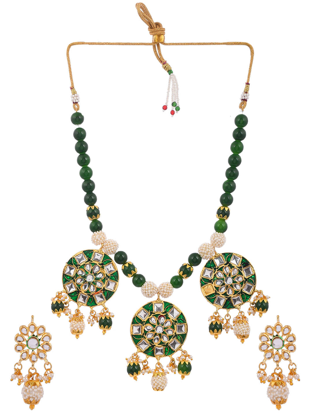 Green Meenakari Pankhudi Jewellery Set