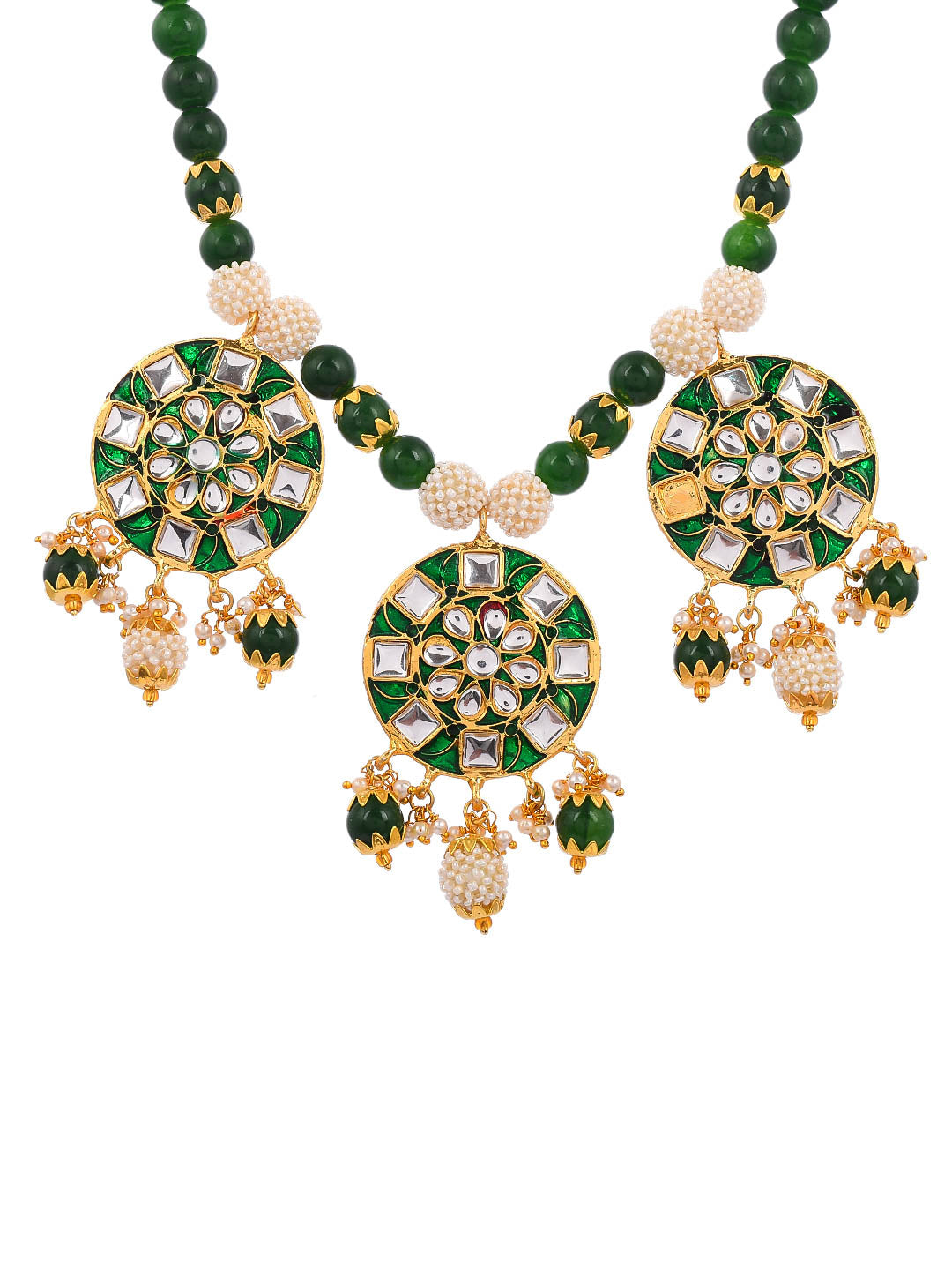 Green Meenakari Pankhudi Jewellery Set