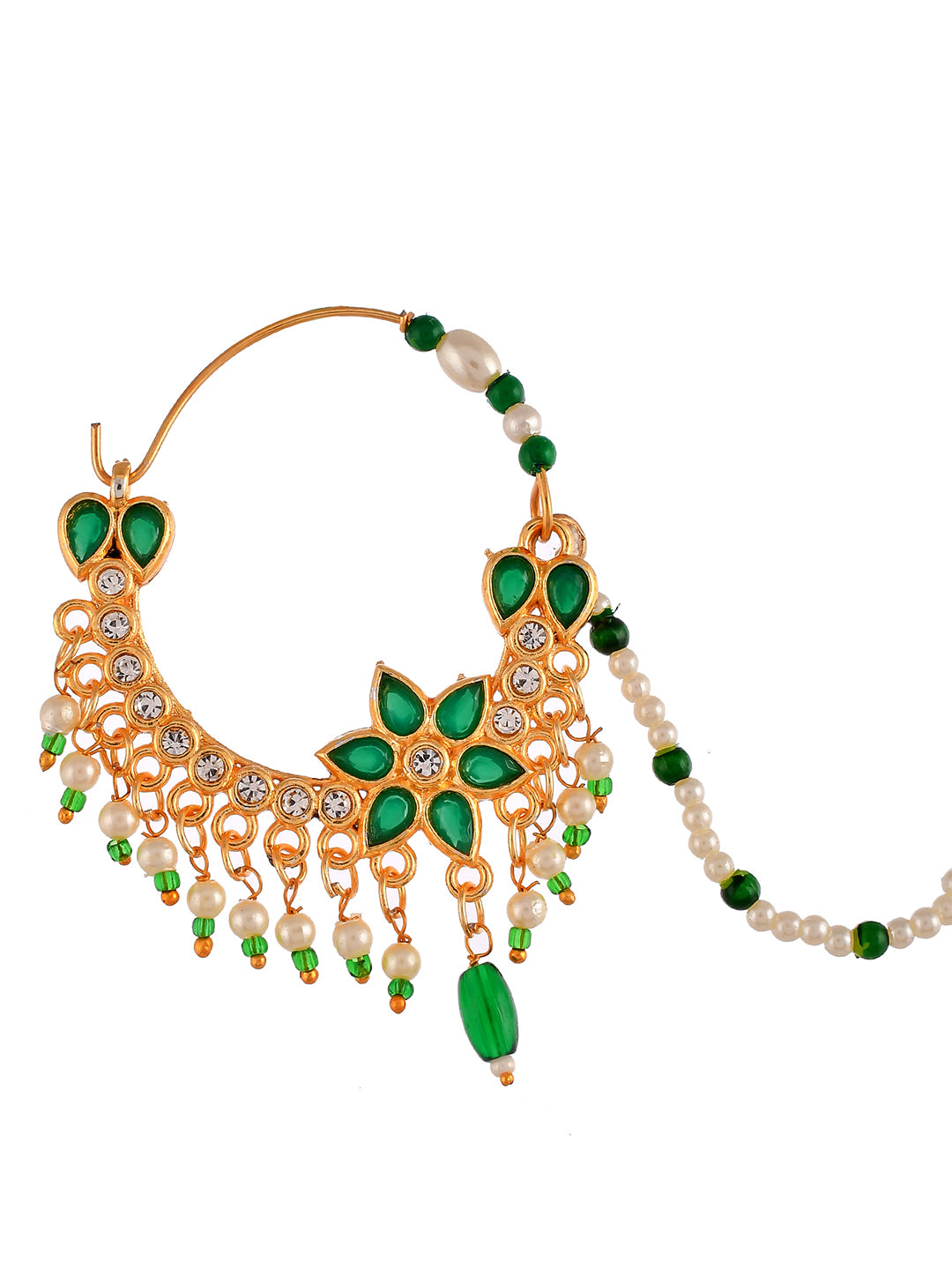 Peacock Enamelled Pearl Chained Rajputi Nosering For Women