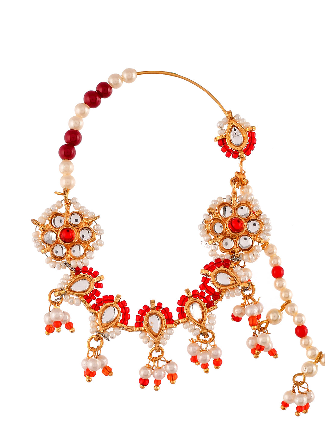 Gold Plated Kundan Pearl Bridal Nosering