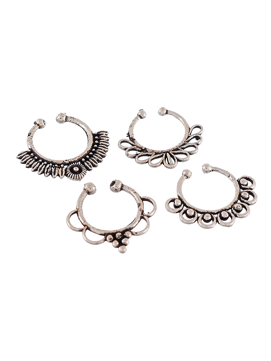 Buy OOMPH Oxidised Silver Tone Floral Traditional Nose Ring - Nose Pin  Online