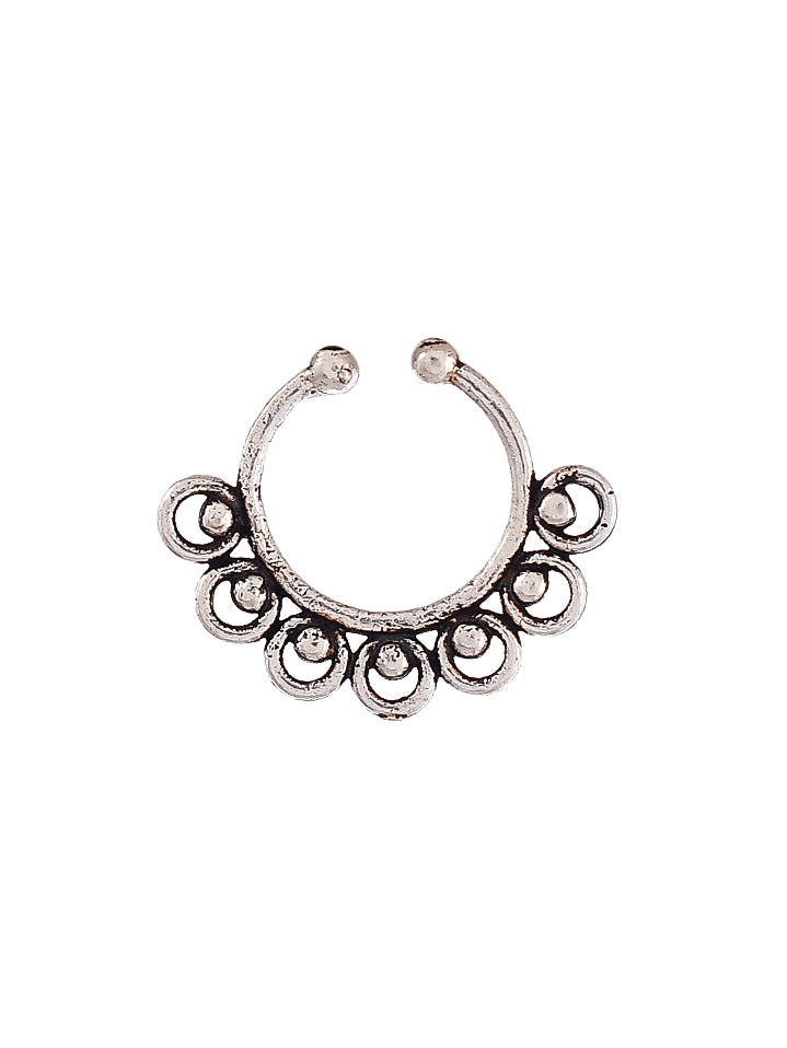 Set Of 4 Oxidized Silver Plated Beaded Septum Nose Rings