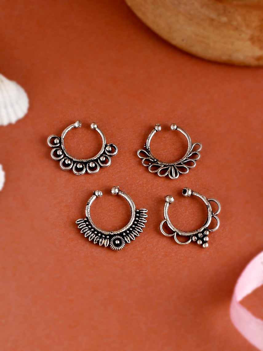Set of 4 Oxidized Silver Plated Beaded Septum Nose Ring for Women Online