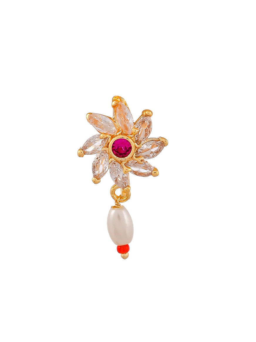 Gold Plated White Pink Cz Studded Meenakari Nose Stud