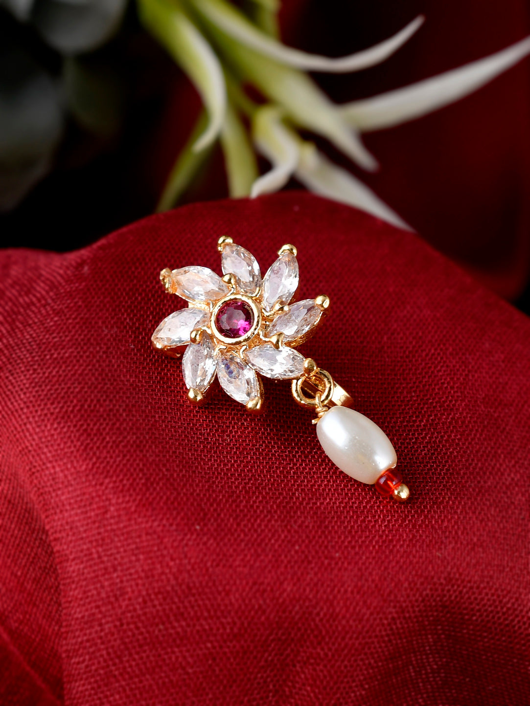 Gold Plated White Pink Cz Studded Meenakari Nose Stud