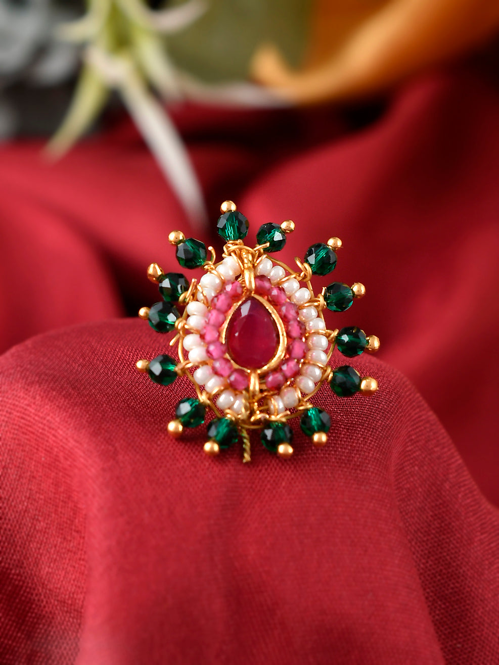 Gold Plated Pink & White Stone Studded Meenakari Nose Pins for Women Online