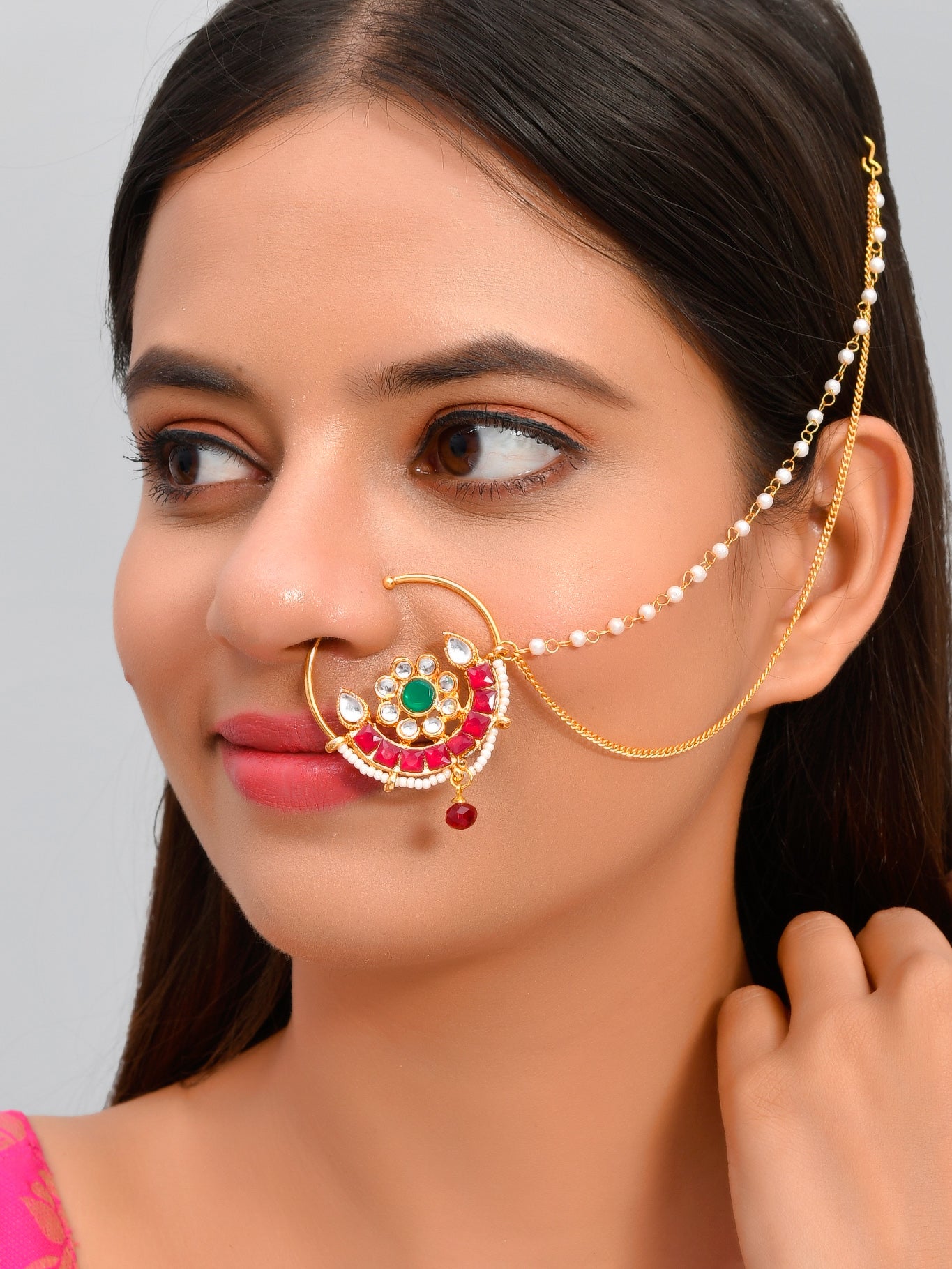18K Yellow Gold/White Gold Plated Tassel Chain Nose Septum Ring Earring  Gift | eBay