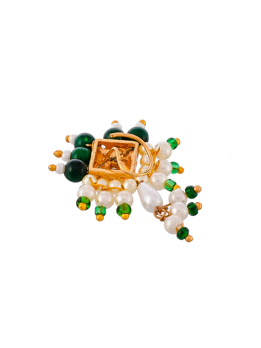 Gold Plated Green Beaded Square Nath