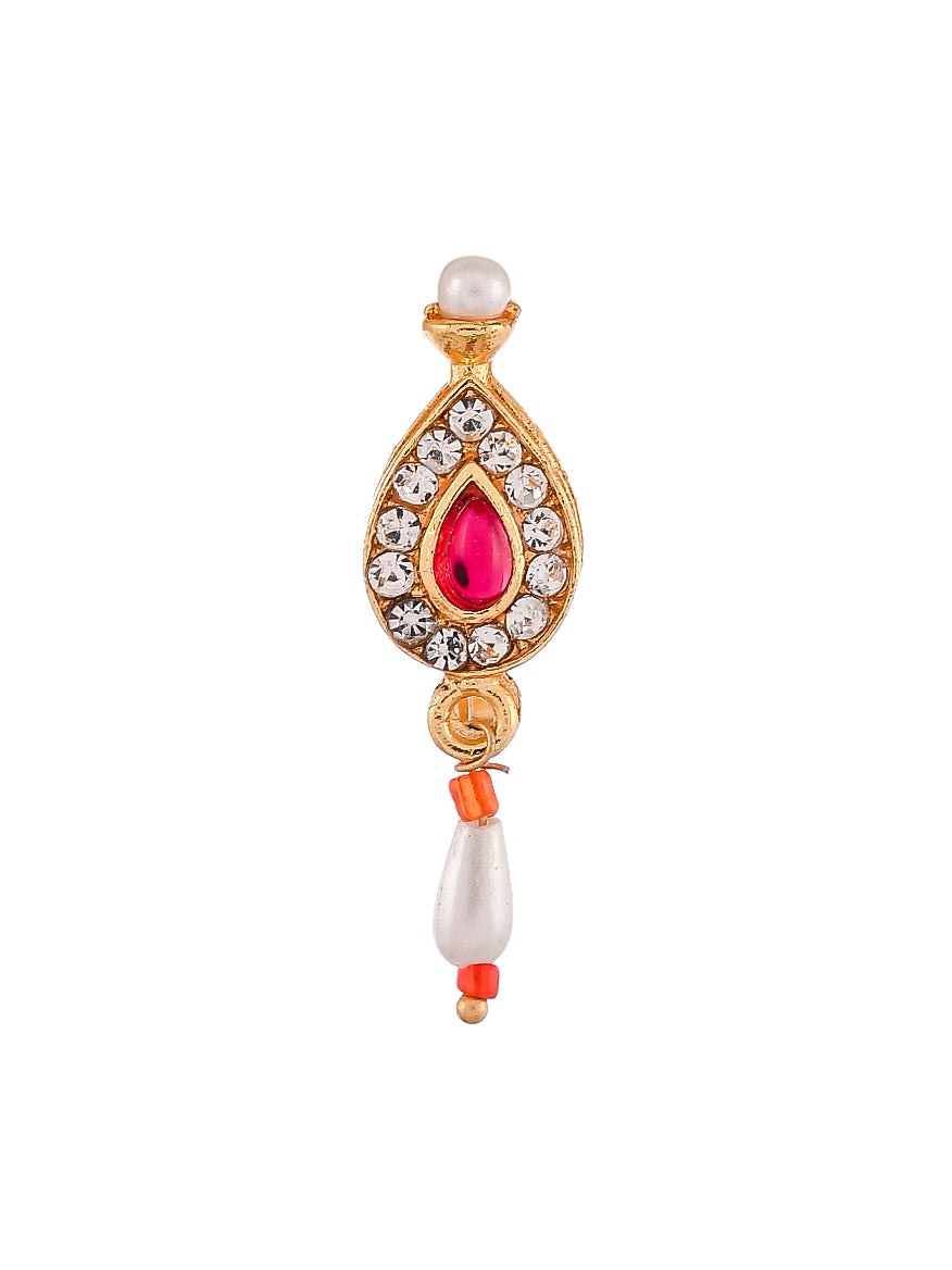 Set Of 2 Gold Plated Red Pear Studded Kundan Studded Traditional Nosepin