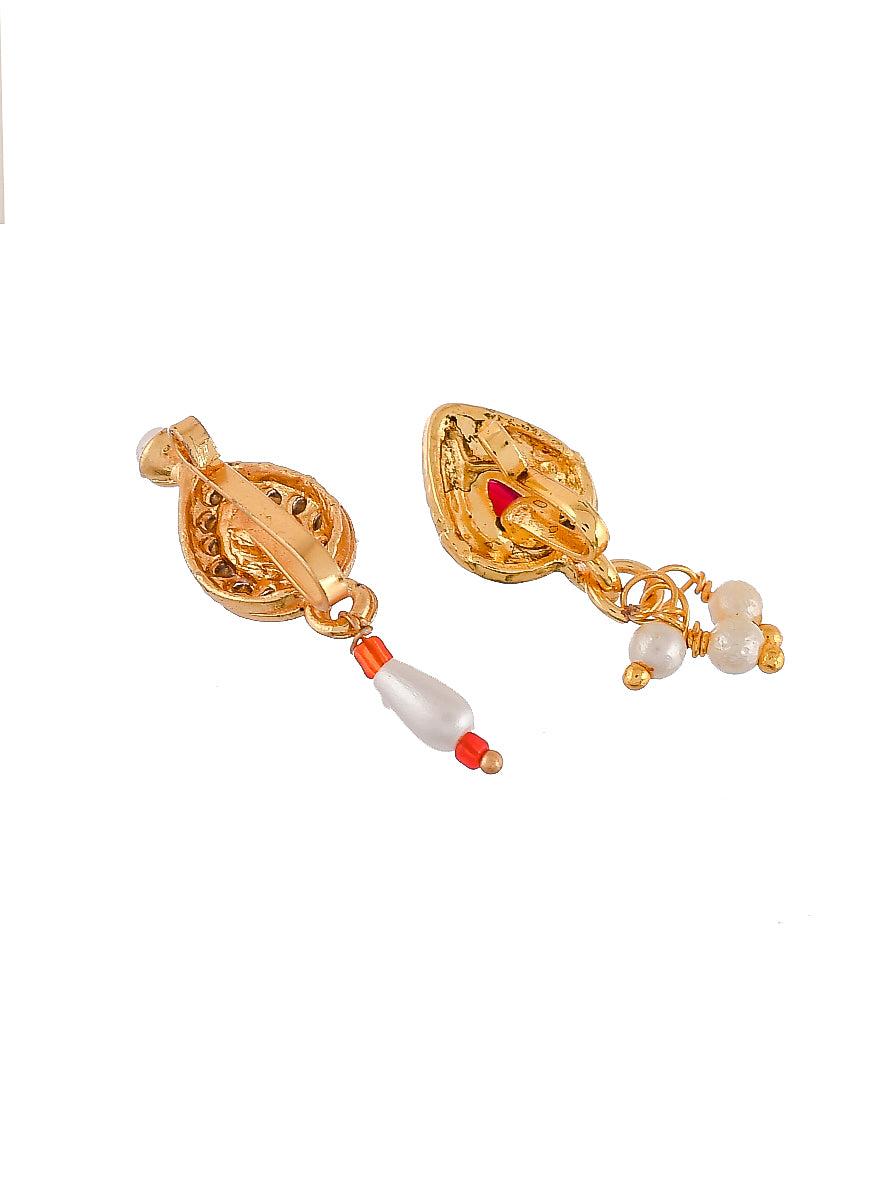 Set Of 2 Gold Plated Red Pear Studded Kundan Studded Traditional Nosepin
