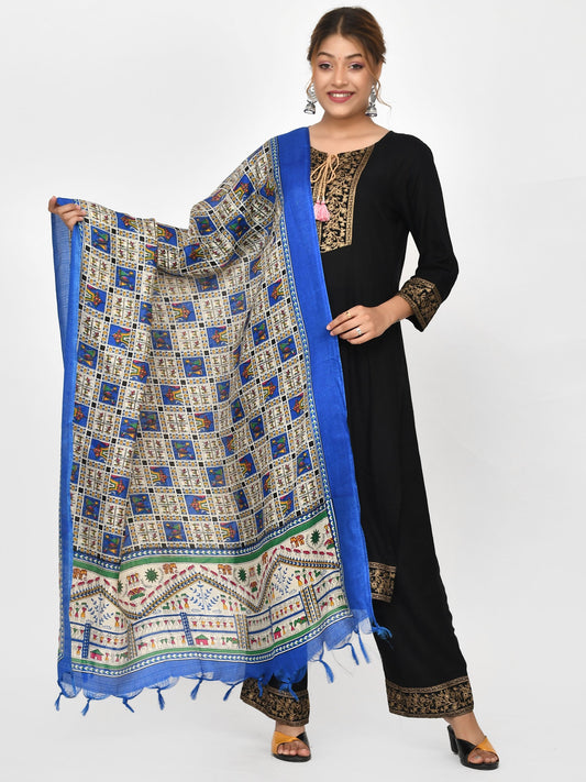 Blue White Kalamkari Printed Dupatta - Ethnic Wear for Women Online