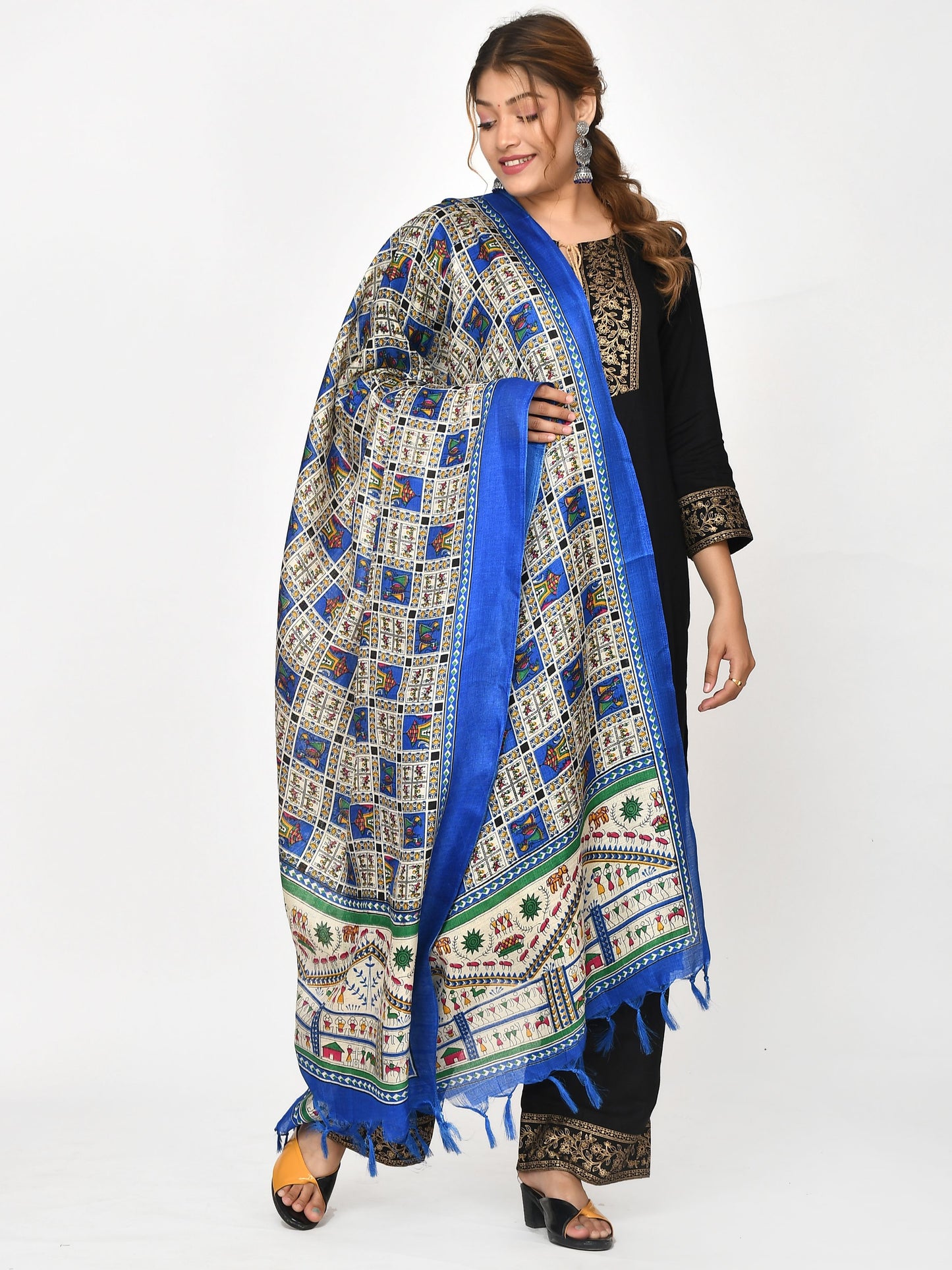 Blue White Kalamkari Printed Dupatta