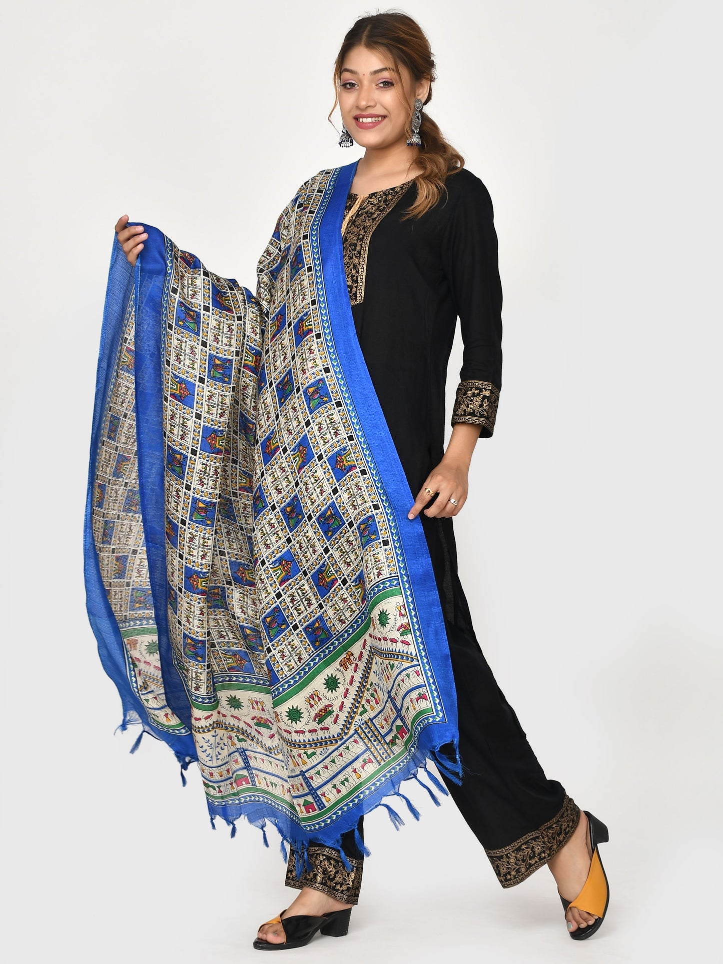 Blue White Kalamkari Printed Dupatta