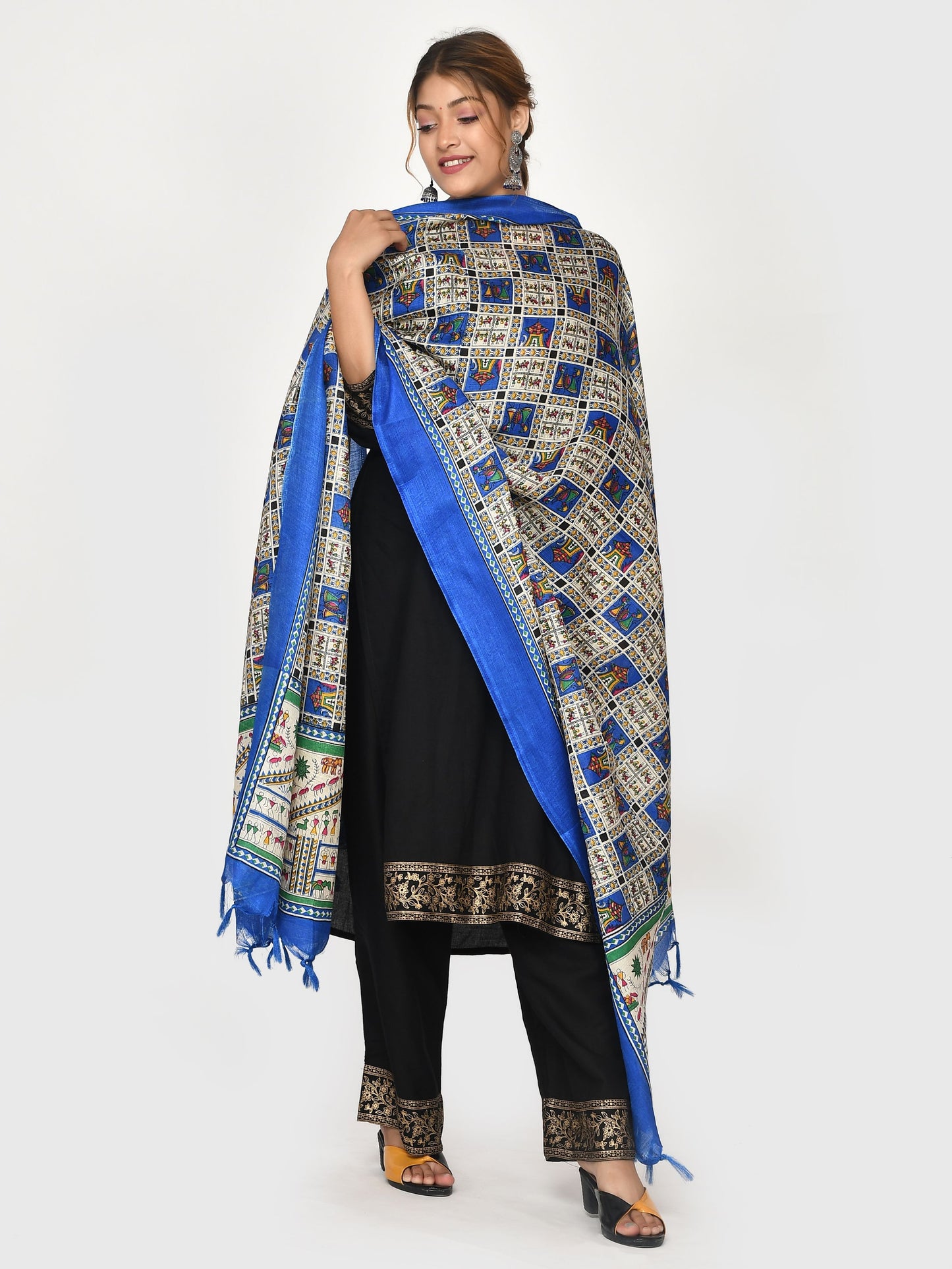 Blue White Kalamkari Printed Dupatta