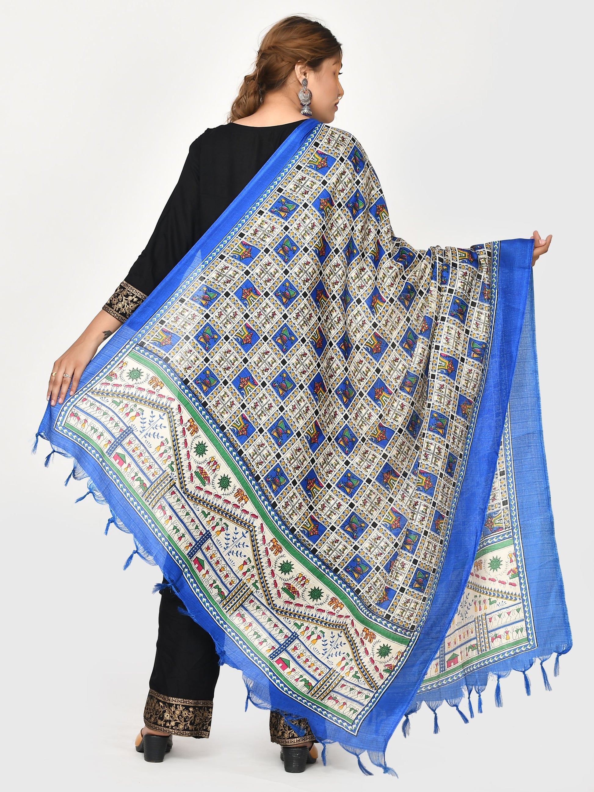 Blue White Kalamkari Printed Dupatta