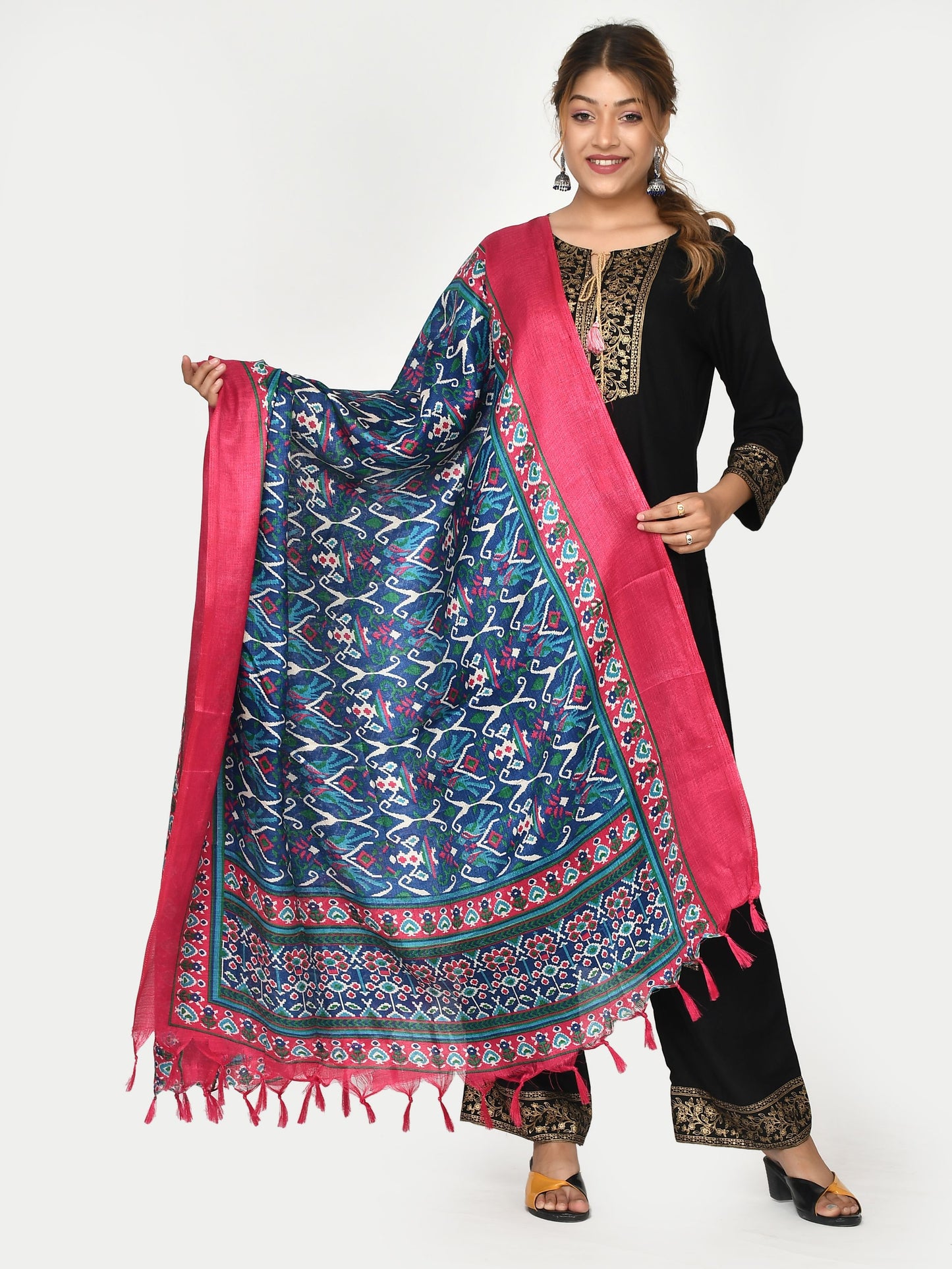 Kesarya Pink & Blue Patola Printed Dupatta for Women Online