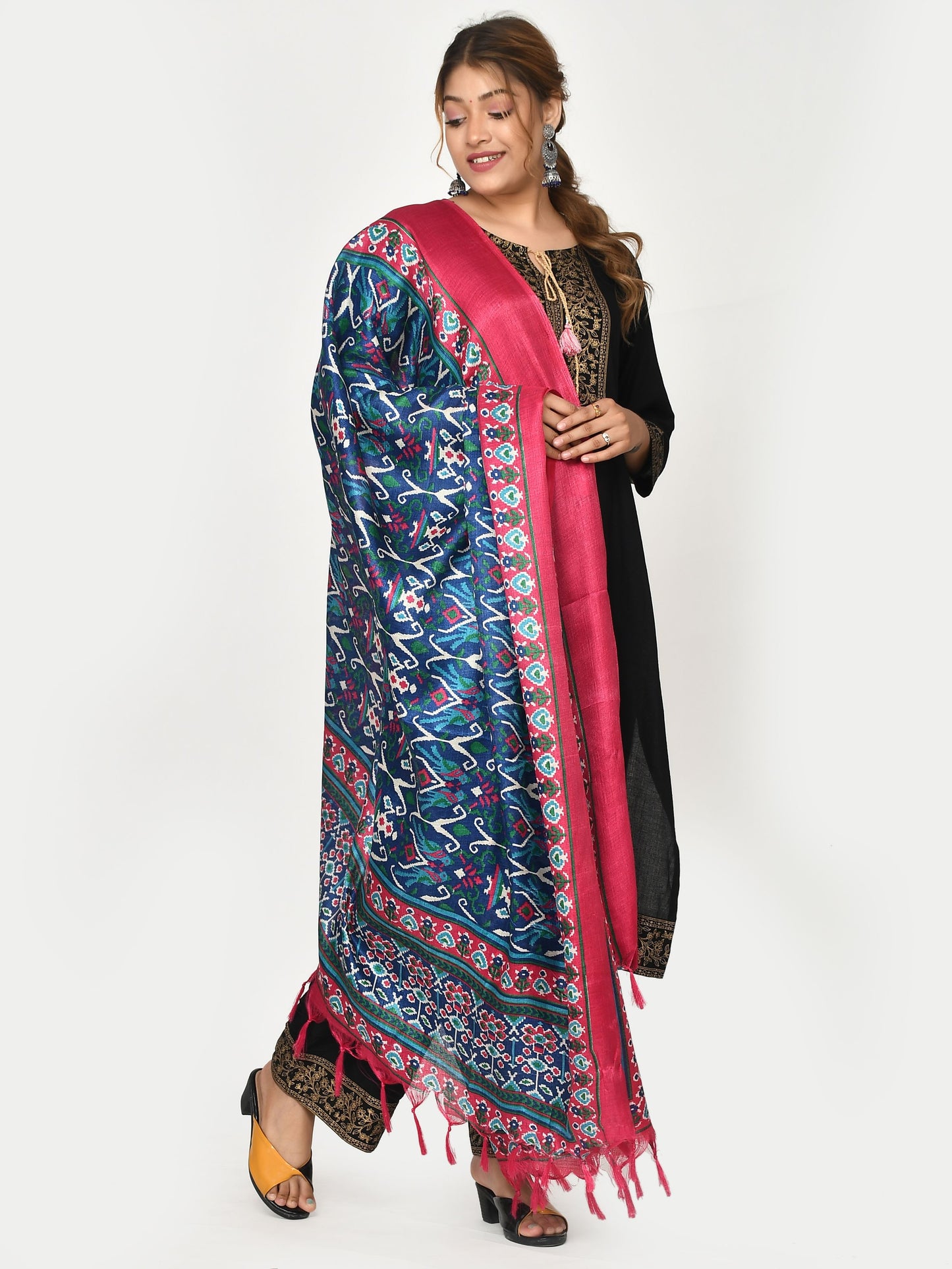 Kesarya Pink Blue Patola Printed Dupatta