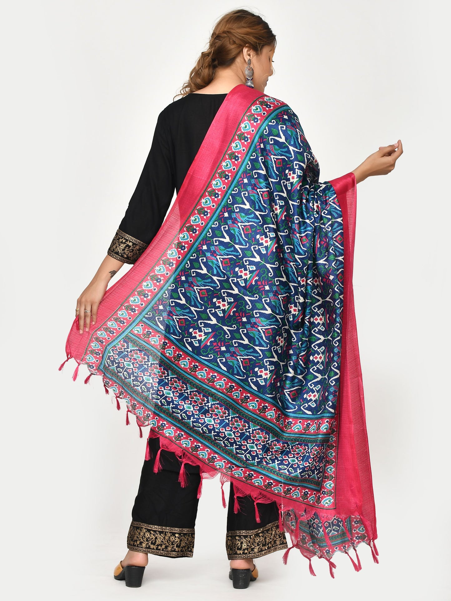 Kesarya Pink Blue Patola Printed Dupatta