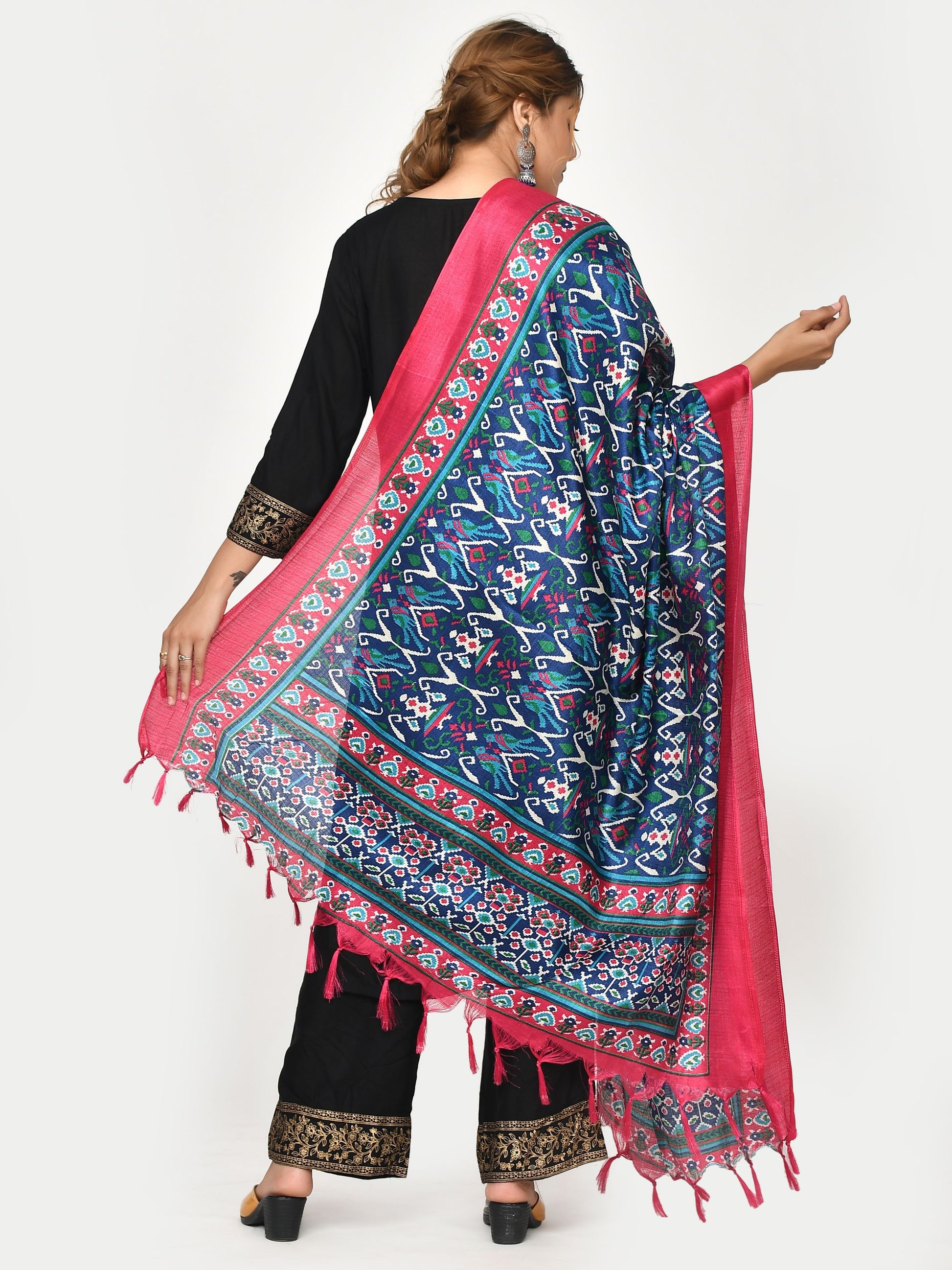 Kesarya Pink Blue Patola Printed Dupatta