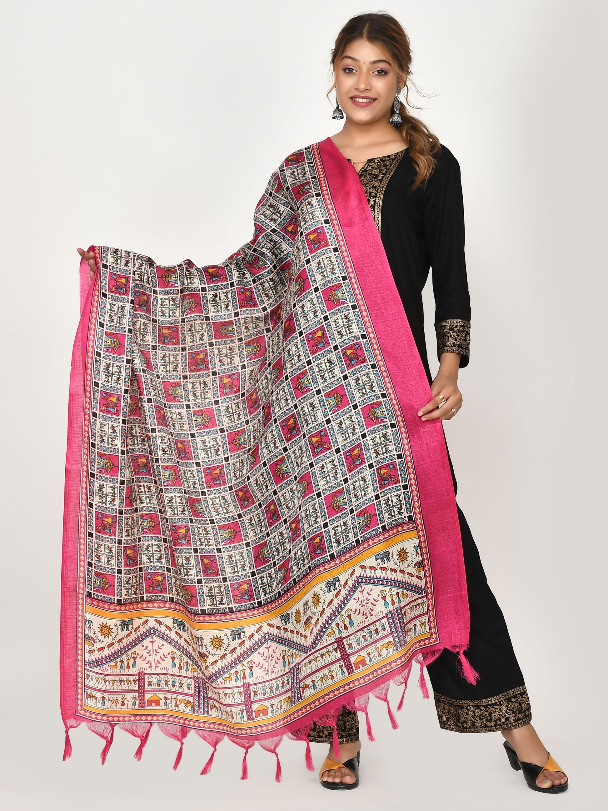 Pink White Kalamkari Printed Dupatta for Women/girls for Women Online