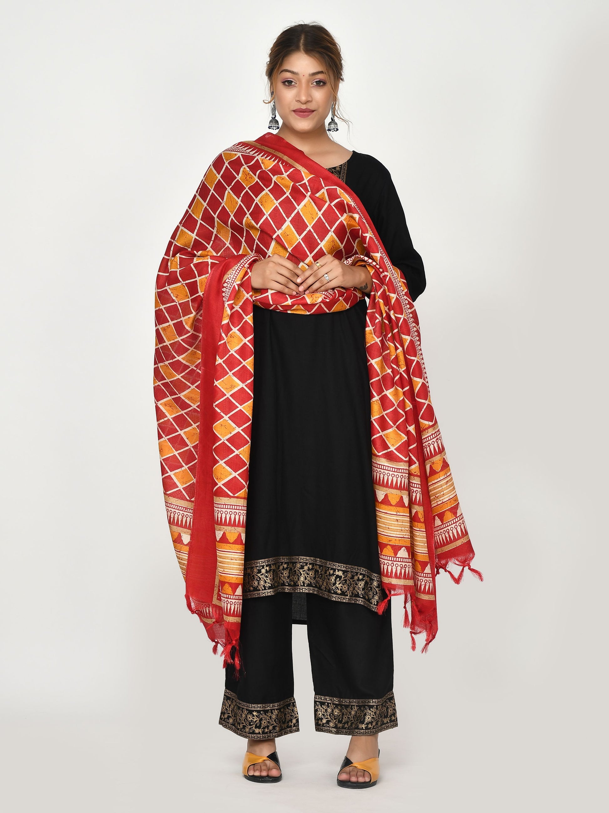 Orange Red Chequered Patola Dupatta