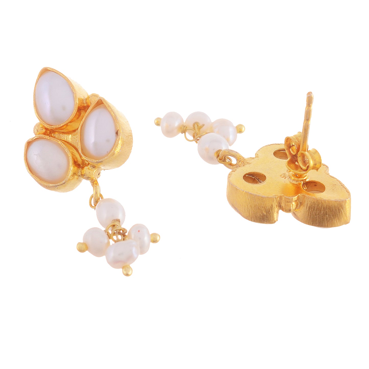 Pearl Stone Sterling Silver Gold Plated Drop Earring