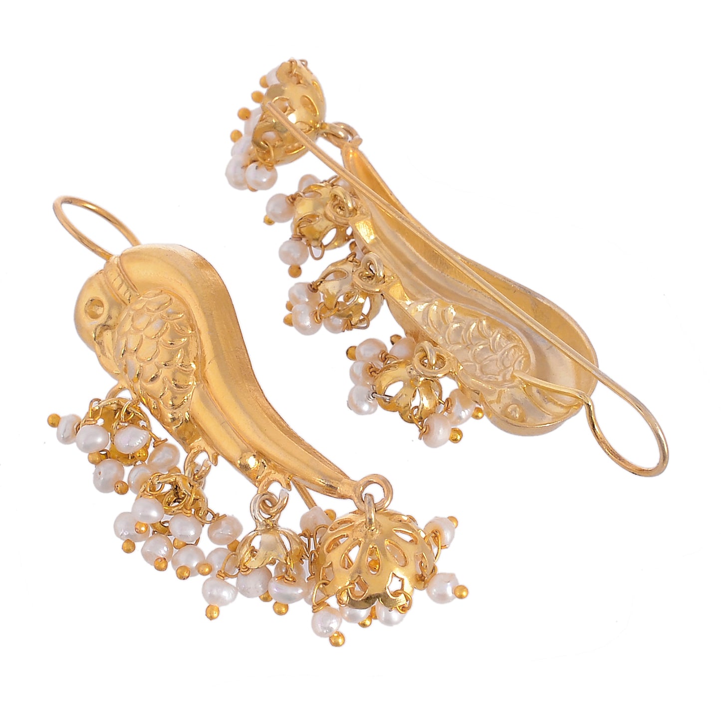 Sterling Silver Gold Plated Pearl Drop Jhumka For Women