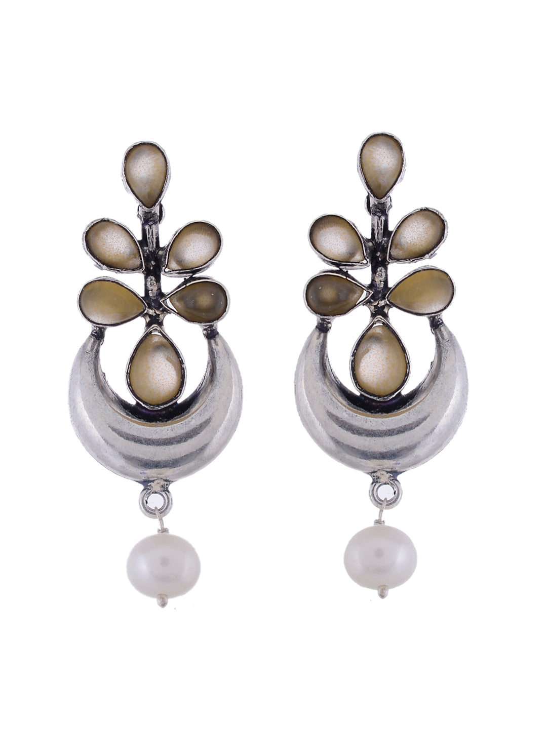 Silver Plated White Crescent Shaped Drop Earrings