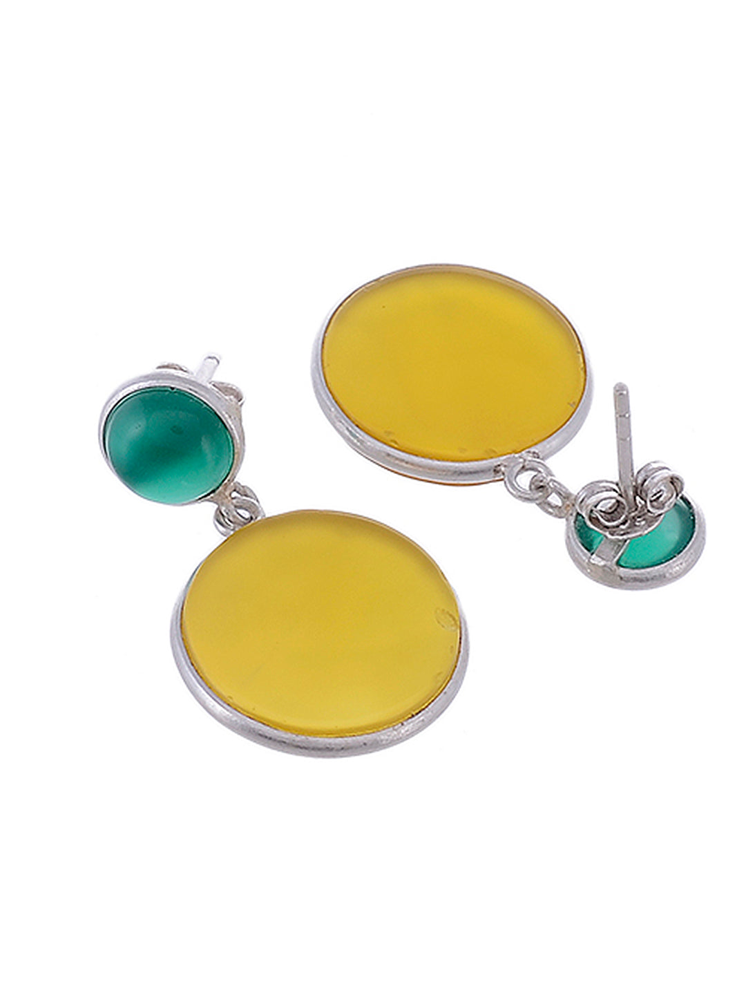 Luminous yellow stone studded big round stud earrings copper gold plated  for women & girls - AQUASTREET - 4172852
