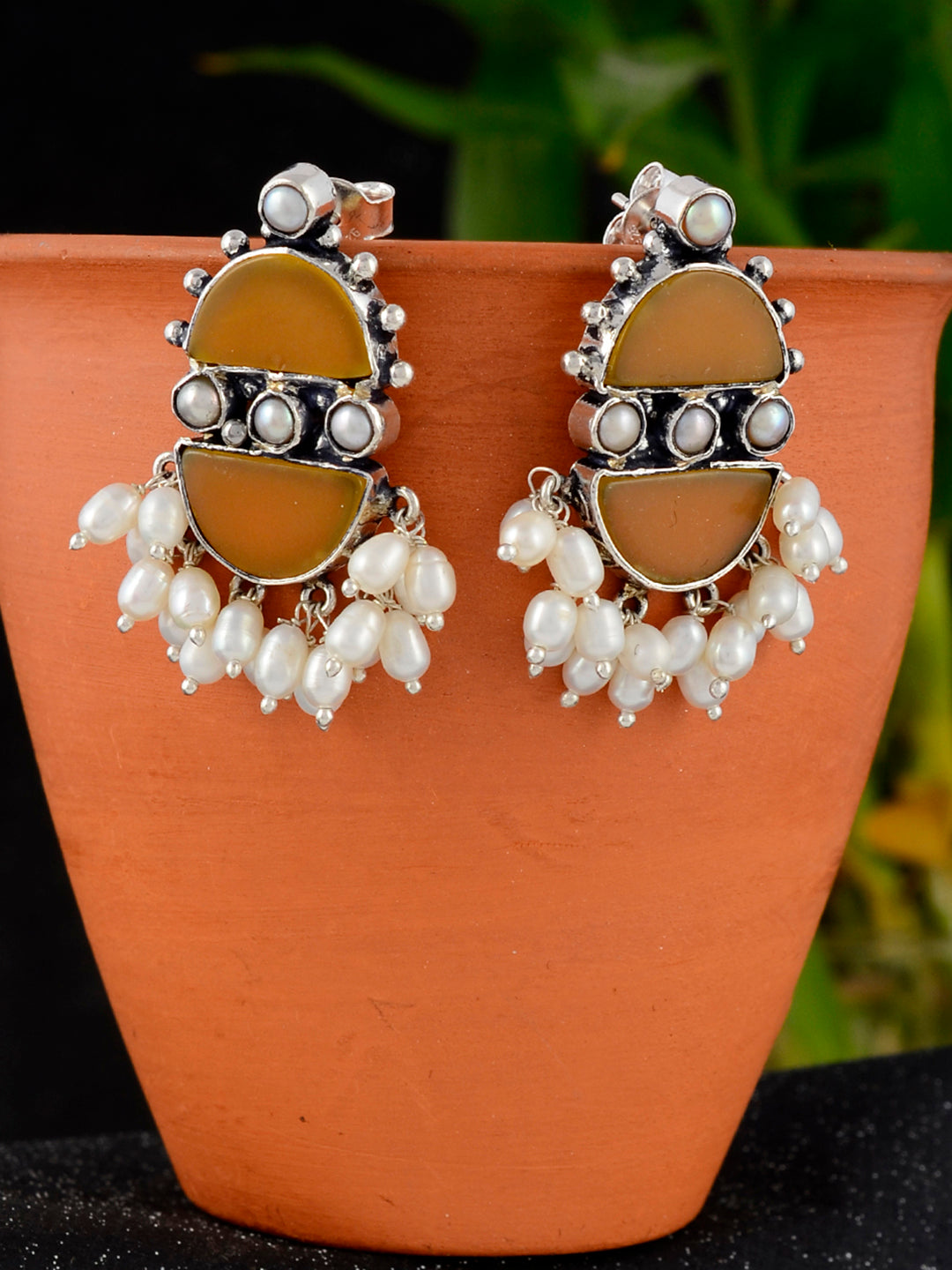 Sterling Silver Oxidised Pearl Earrings for Women Online