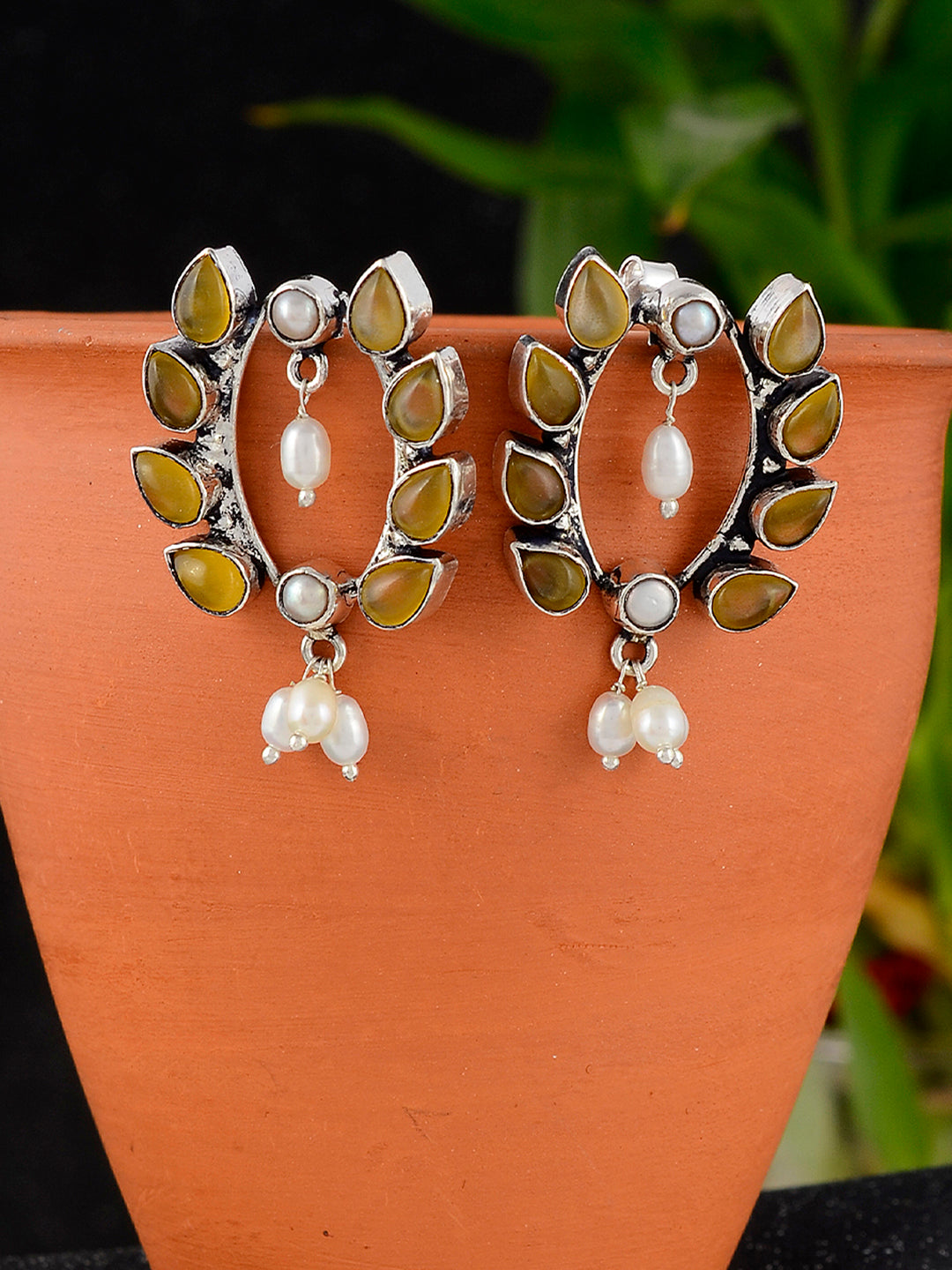 Sterling Silver Oxidised Pearl Earrings for Women Online