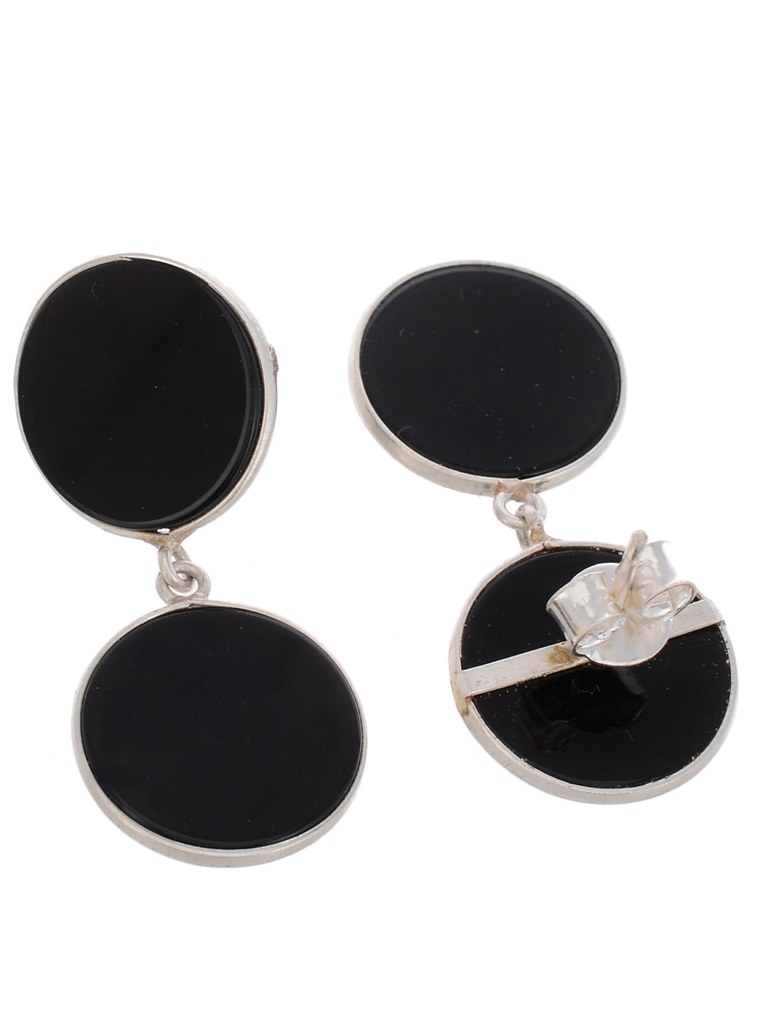 Black Round Onyx Sterling Silver Earrings