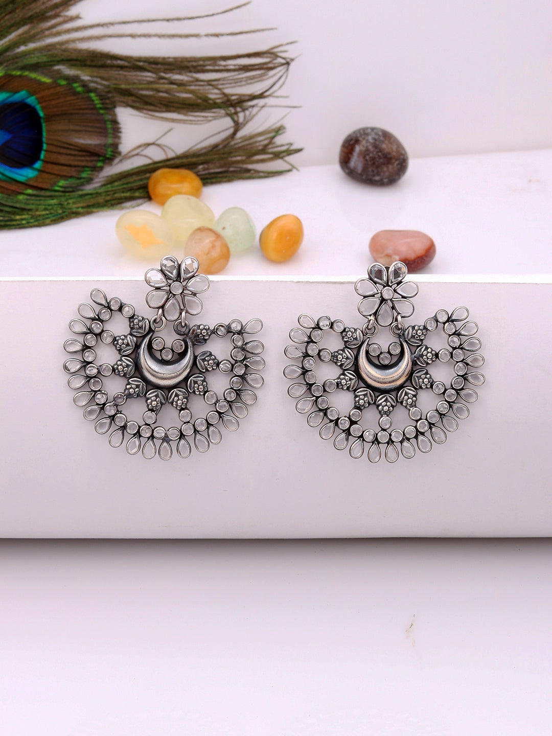 Oxidized Silver Big Chandbali / Green Oxidized Chandbali Earrings/ White  Statement Tribal Earrings/ Ethnic Chandbali Earrings / Jhumkastop - Etsy