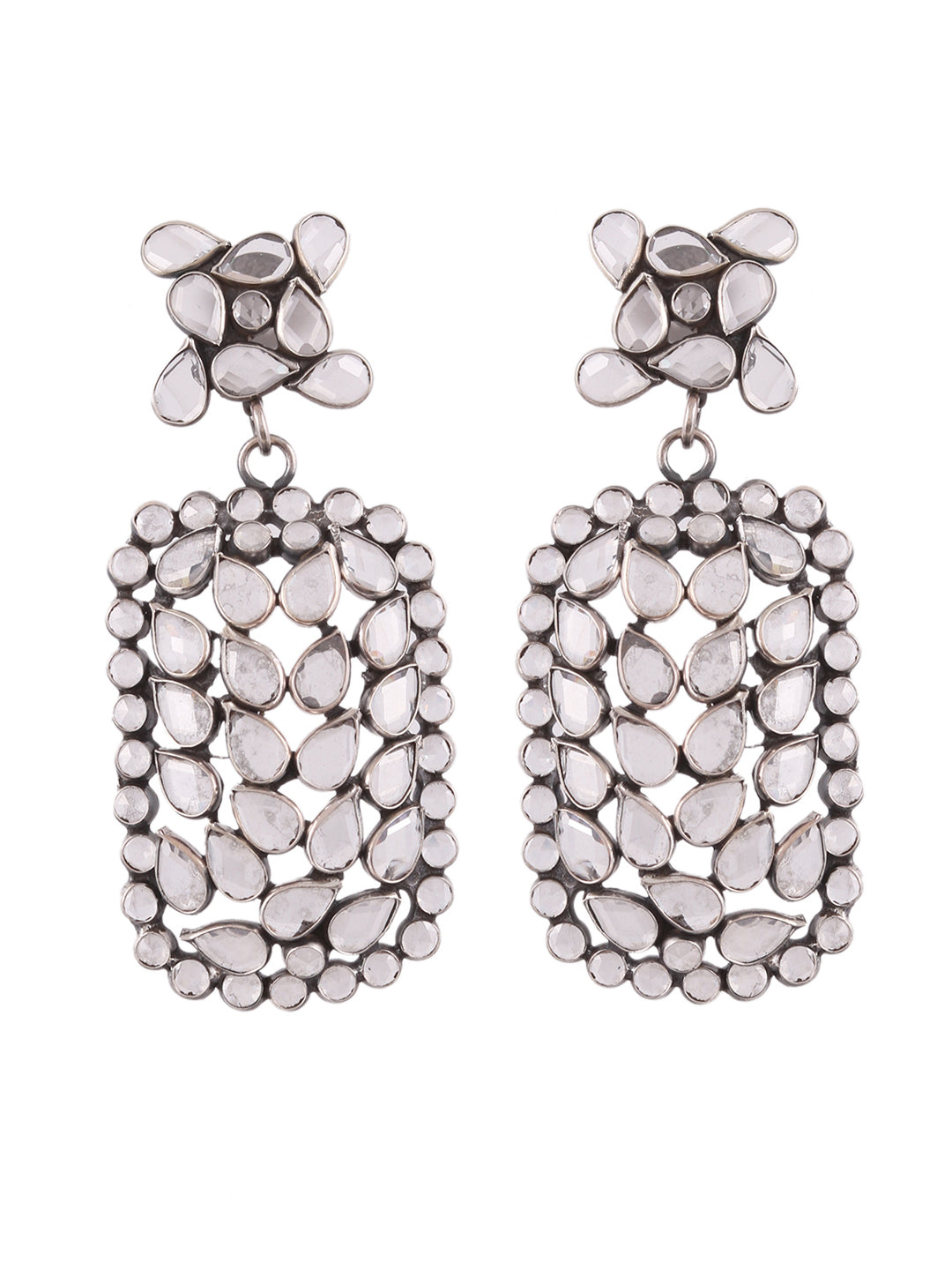 Buy Trendy Silver Earrings Online - Floral Drop Earrings by Quirksmith
