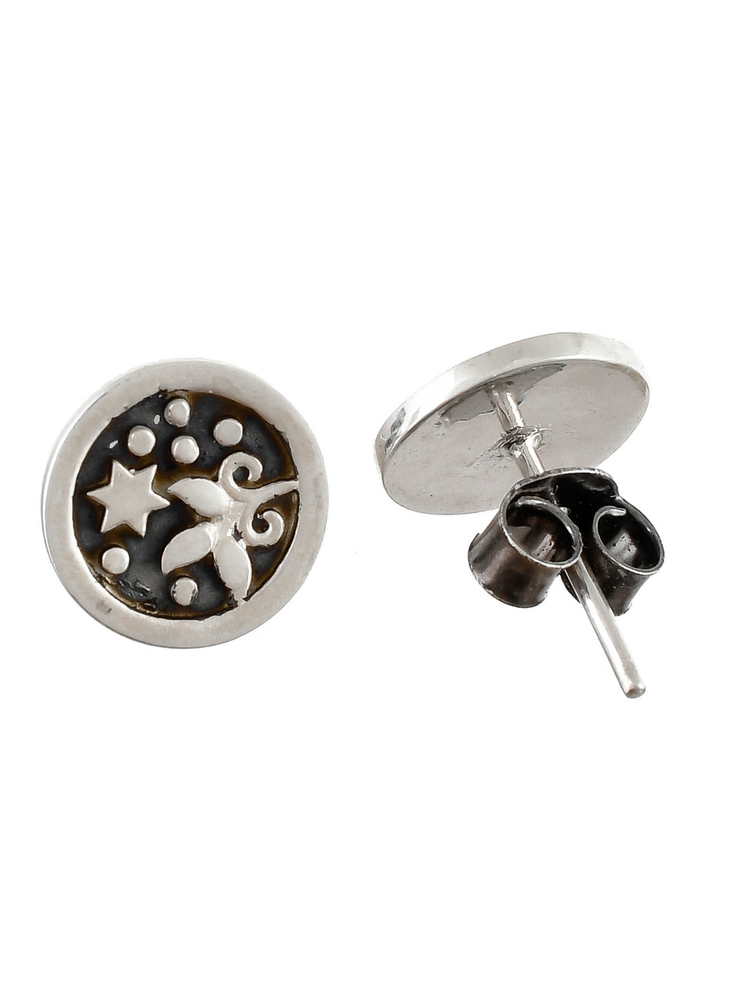 Small Round Stud Earrings with Art Deco Motif - Louy Magroos