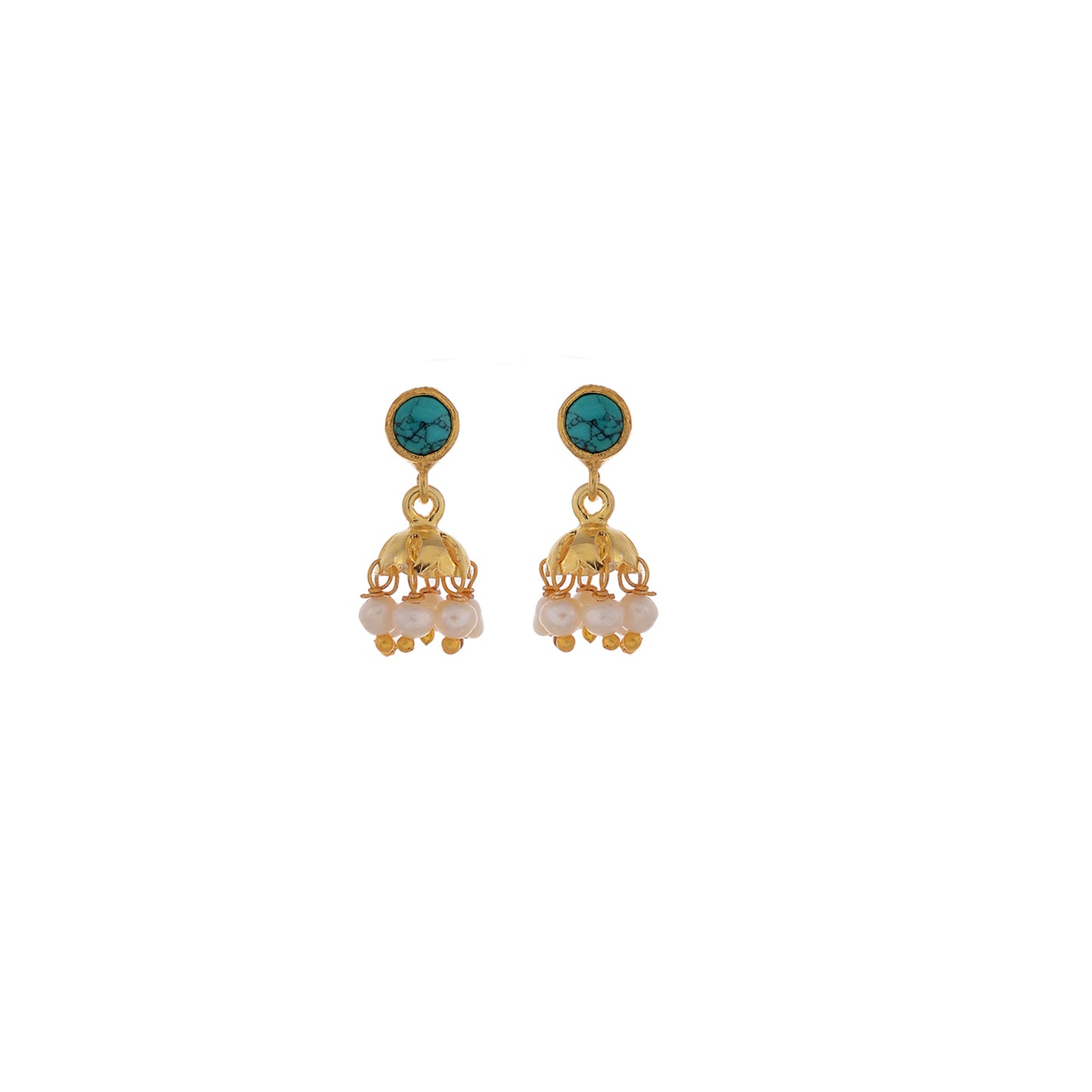 Small Gold Jhumki Hand Made In Sterling Silver With Pearl