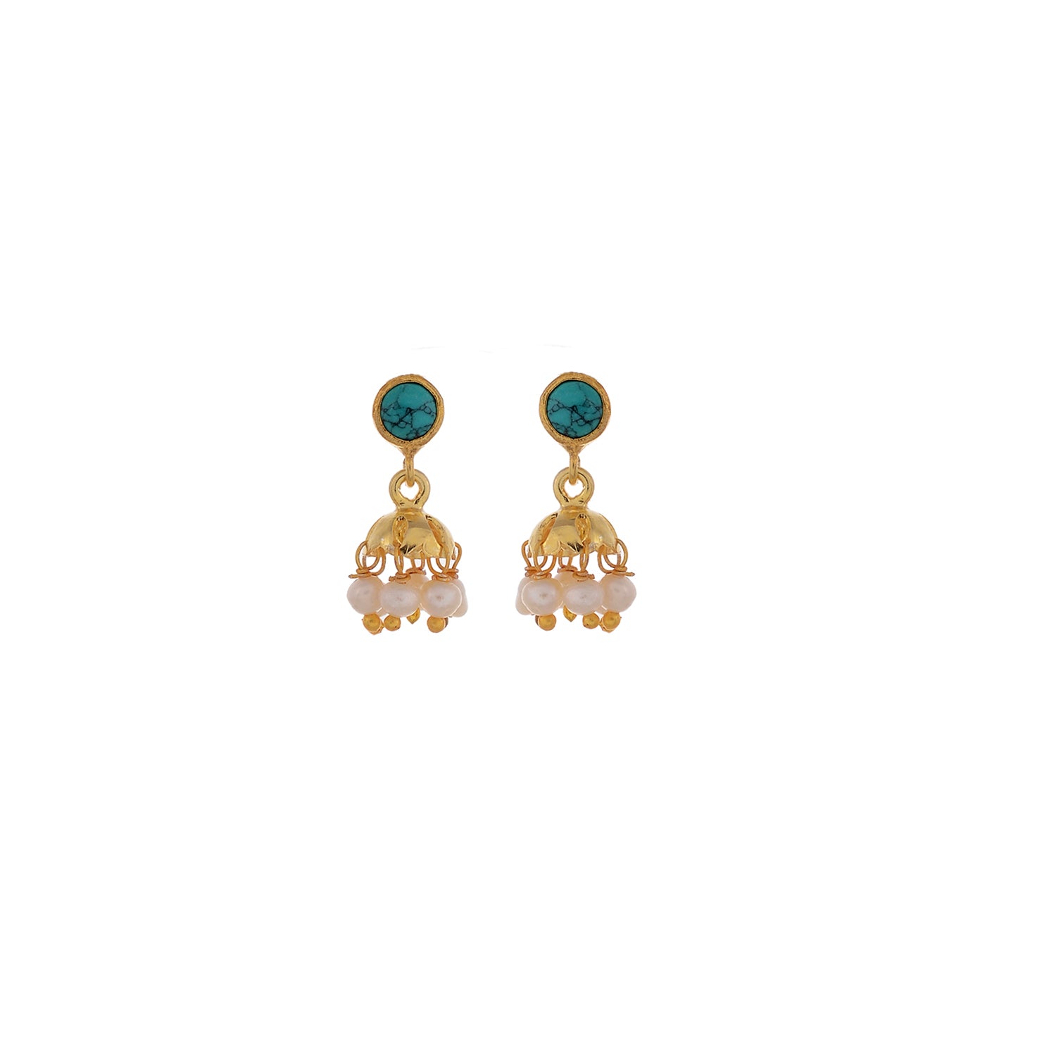 Small Gold Jhumki Hand Made In Sterling Silver With Pearl