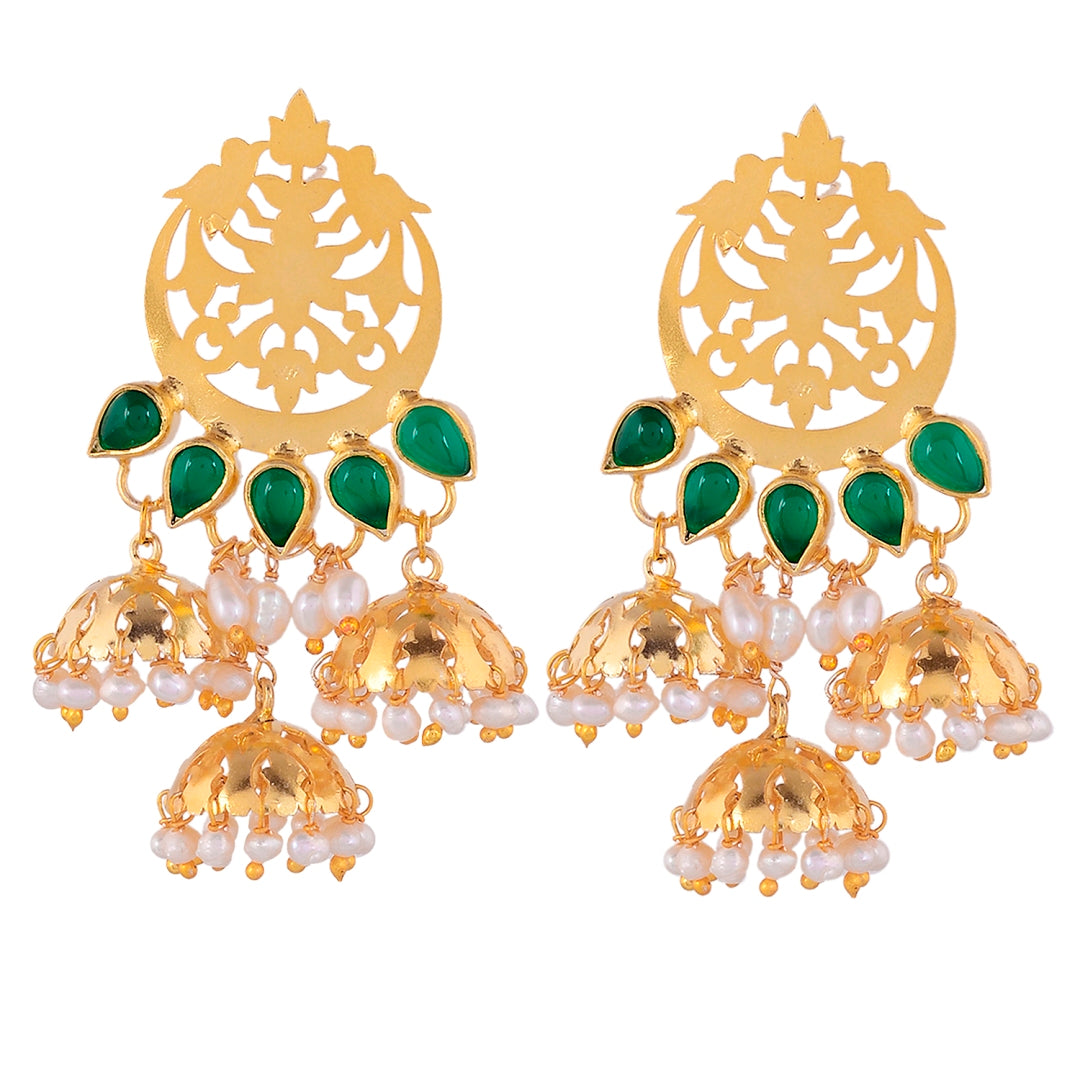 Classic & Ethnic Gold Plated Green Pearl Sterling Silver Drop Earrings for Women Online