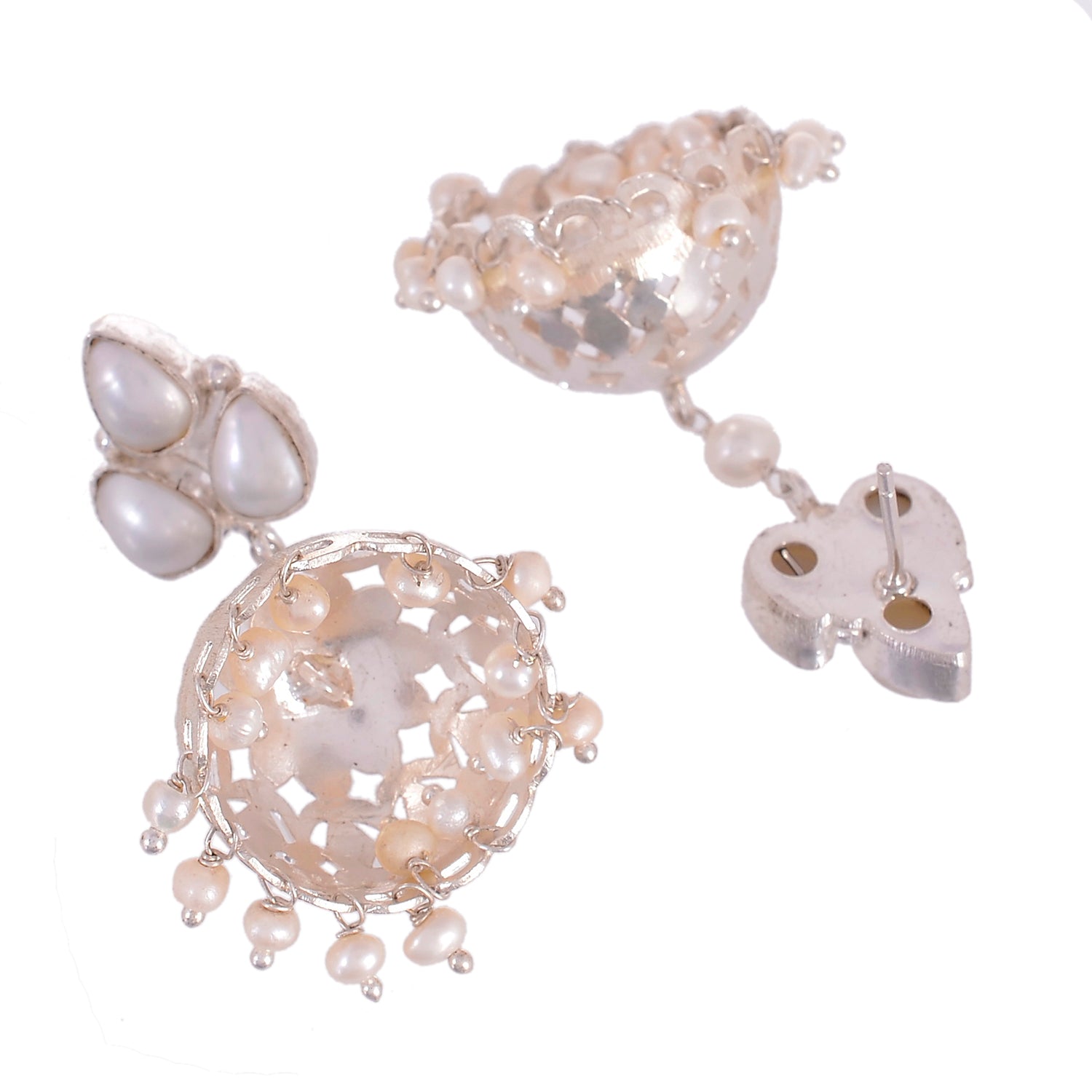 White Pearl Studs 925 Silver Jhumki Earrings