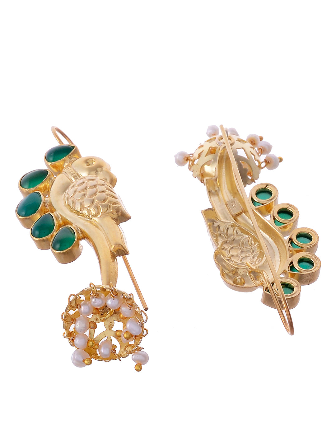 Gold Plated Green Peacock Shaped Handcrafted Drop Earrings