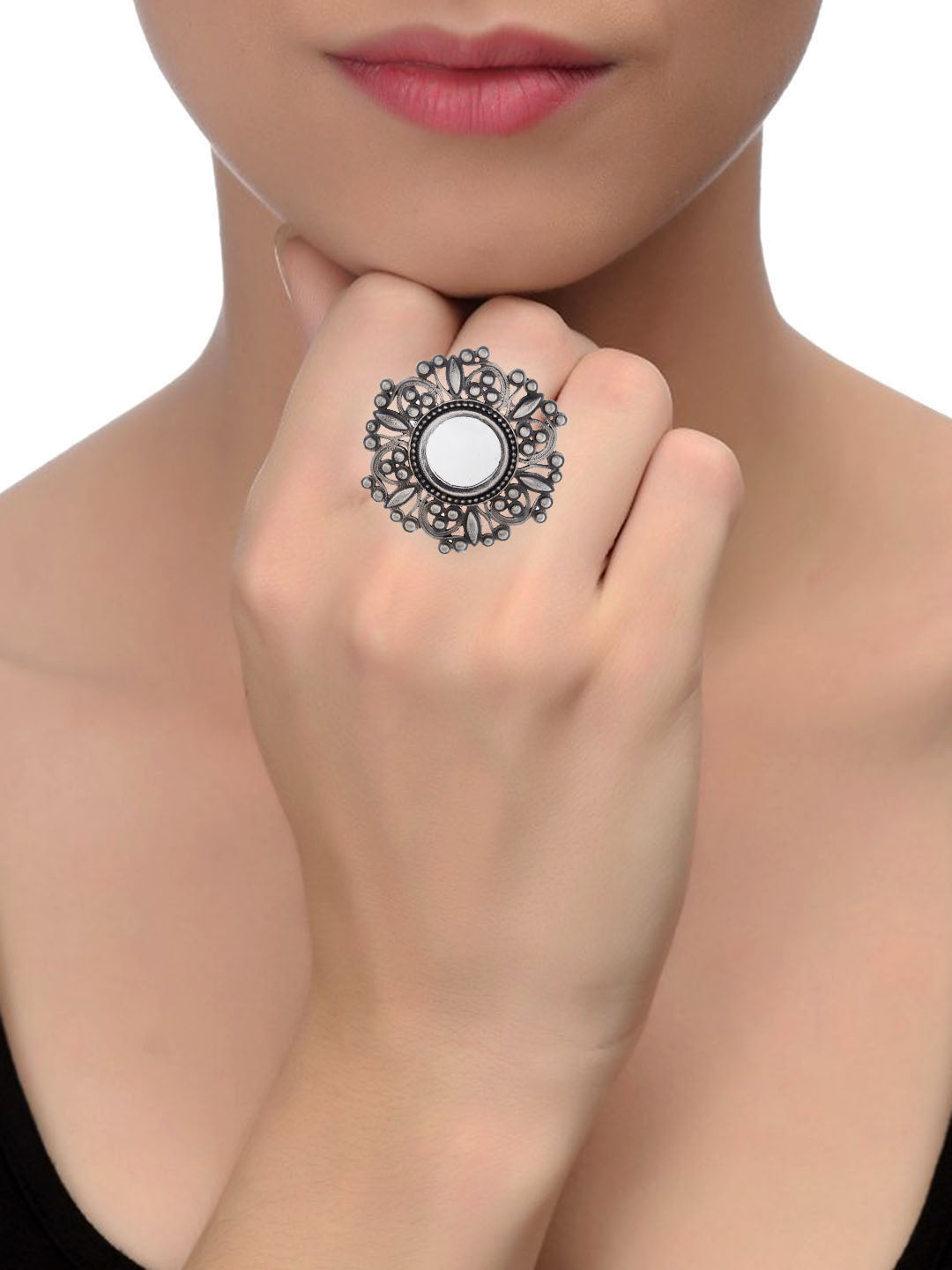 Women Handcrafted 92 5 Sterling Silver Oxidised Adjustable Ring